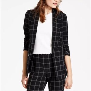 Bar III Women's 1X Black WindowPane Print Faux Bouble Breast Blazer Open Jacket